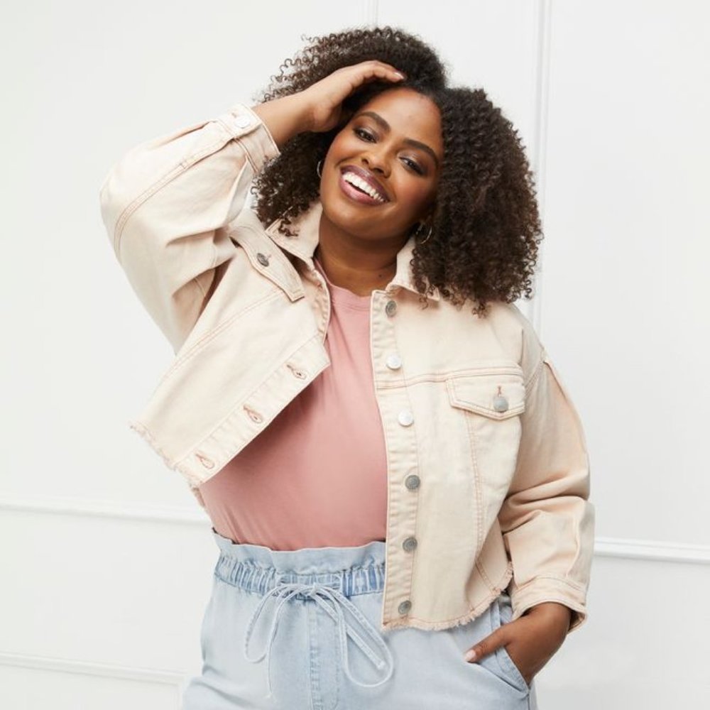 Eloquii Pink Pleat Sleeve Denim Jacket - 24 - NWOT